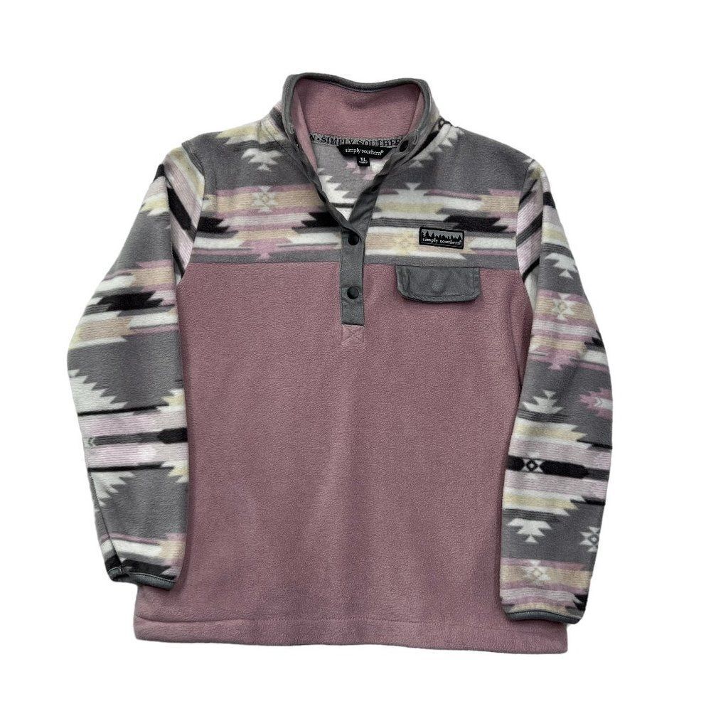 Simply Southern‎ Sweater Girl’s Large Pink 1/4 Button Fleece Pullover Sweatshirt